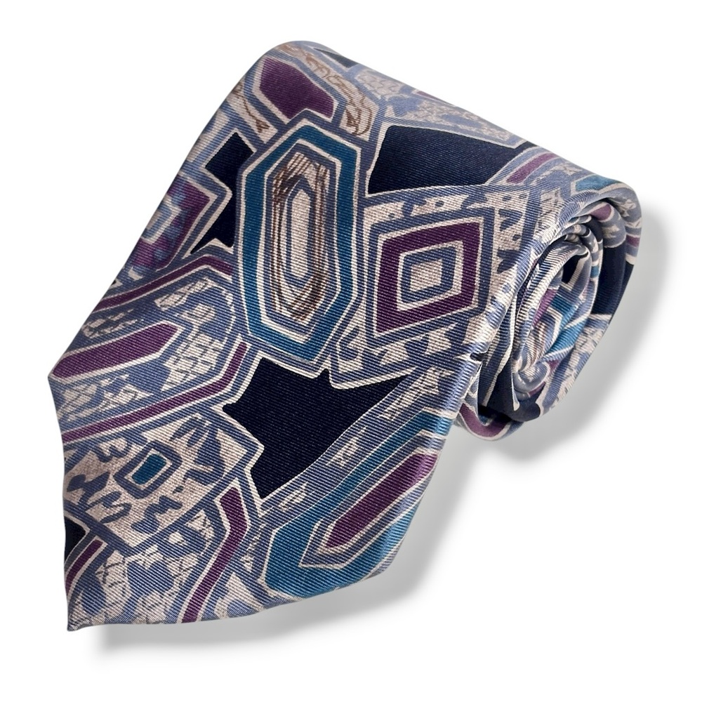 CHRISTIAN DIOR Multicolored Abstract Print Silk Tie VINTAGE